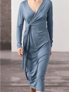 Zara Dusty Blue Knot-Front Midi Dress